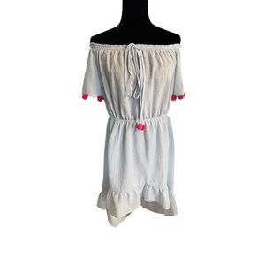 🔴5 for $40 SALE ! Andree Blue White Seersucker Off Shoulder Short Sleeve Sz S